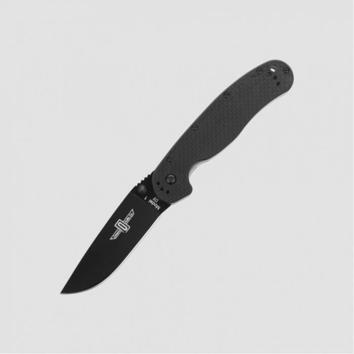 Нож складной Ontario RAT-1, Сталь D2, Клинок - Black, Рукоять - Carbon fiber