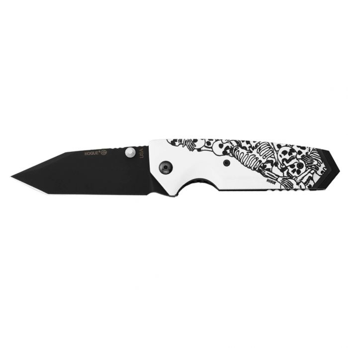 Нож складной Hogue EX-02 Tanto Skulls & Bones, сталь 154CM, рукоять ABS-пластик, молочный