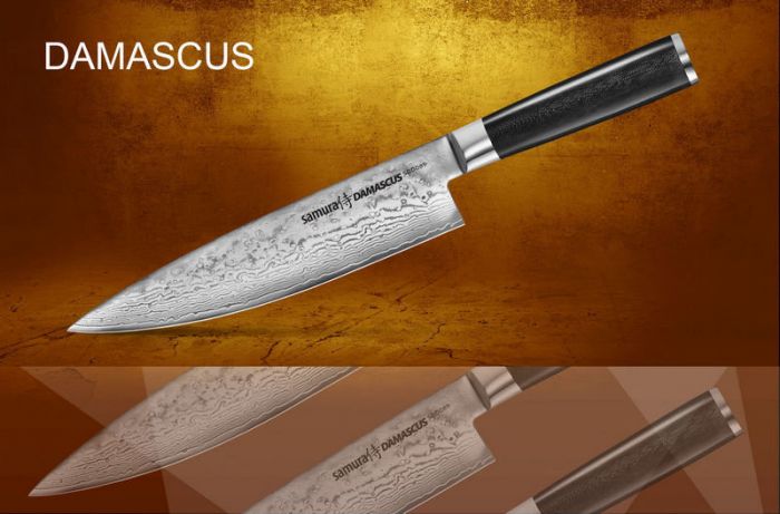 Нож кухонный Шеф Samura DAMASCUS - SD-0085, сталь V-Gold 10 и дамаск, рукоять стеклотекстолит G10, 200 мм